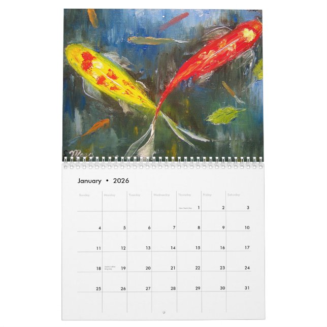 Calendario del arte de los pescados de Koi (Jan 2026)