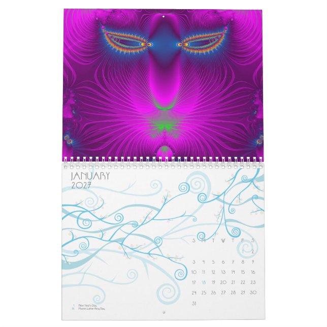 calendario del arte del fractal de 18 meses (Jan 2027)