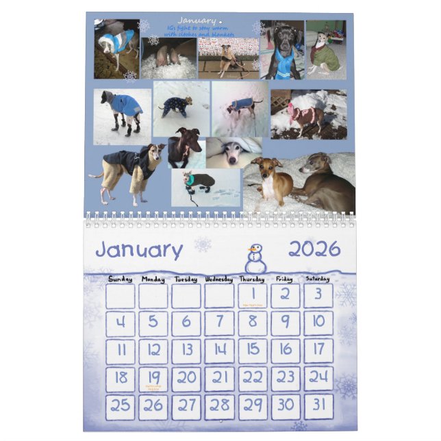 Calendario del galgo italiano de IGWhispers 2012 (Jan 2026)