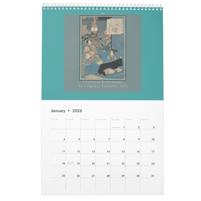 Calendario del japonés antiguo Woodblocks (Jan 2026)
