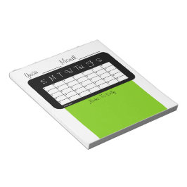 Calendario del mes del Bloc de notas verde amarill