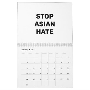Calendario Detener el odio asiático blanco y negro en la tipo