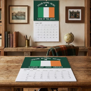 Calendario Día de San Patricio Bandera de Irlanda Nombre Pers