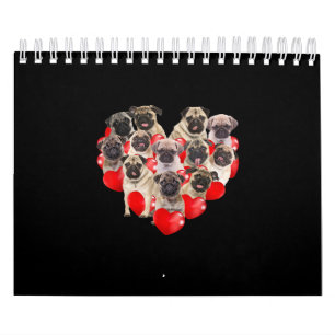 Calendario Día de San Valentín Cute Pug Dog Corazón Cachorro 