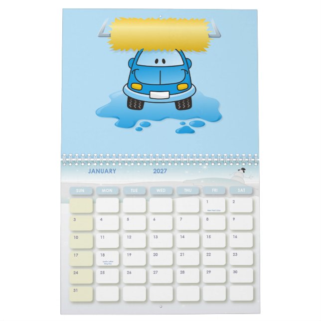 Calendario Dibujo animado de lavado de coches (Jan 2027)