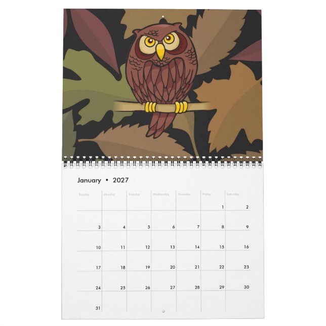 Calendario Dibujo de búho (Jan 2027)