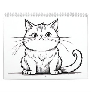 Calendario Dibujos lineales de gatos y perros