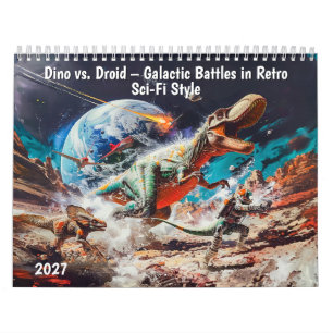 Calendario Dino vs. Droid – Batallas Galácticas en Retro Sci-