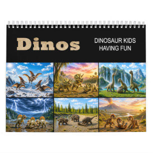 Calendario Dinos – Niños de dinosaurios divirtiéndose