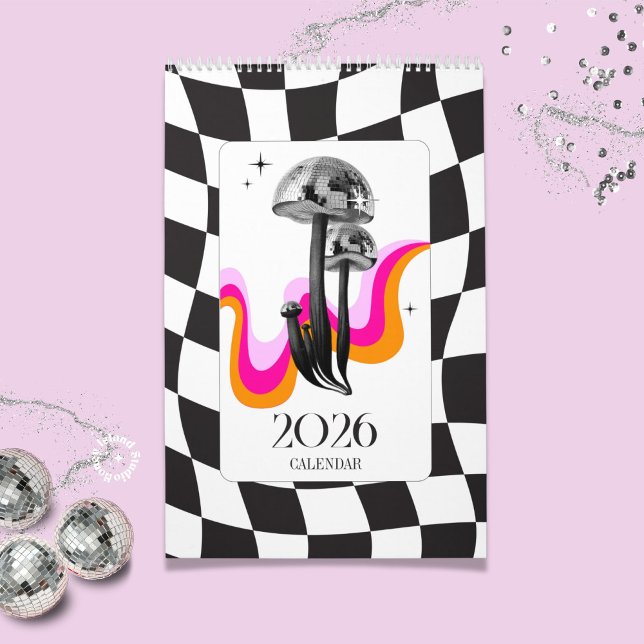 Calendario Disco Mushroom 2026 Y2K Office Planner (disco mushroom planner, 2026 office planner, Y2K planner, retro desk planner, whimsical planner, col)