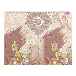 Calendario diseño de un jarrón rojo con flores en él