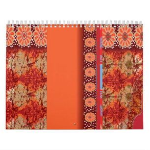 Calendario diseño de un patrón rojo y dorado