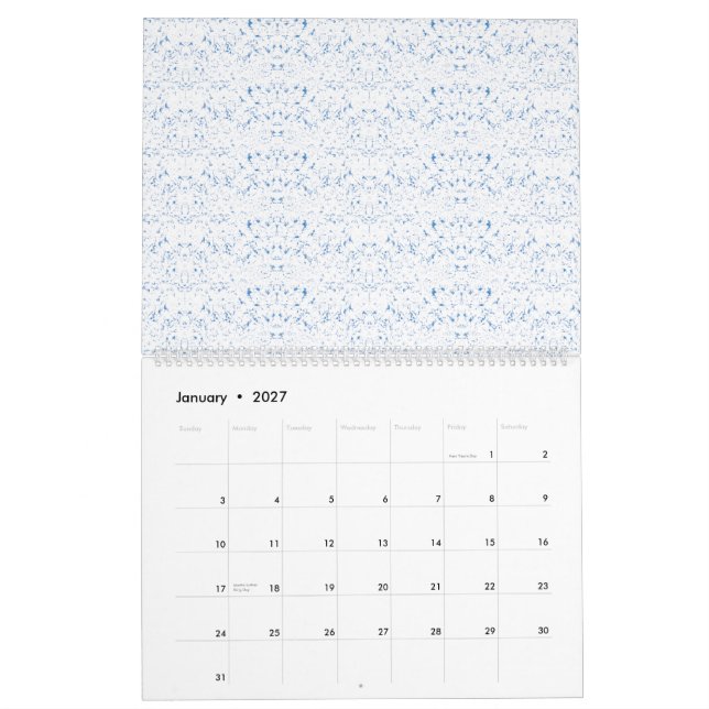 Calendario Diseño delgado con motivos azul claro que se repit (Jan 2027)
