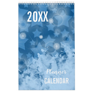 Calendario Diseño elegante de las estrellas azules clásicas c