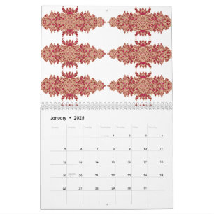 Calendario Diseño floral rojo y naranja con gráfico ornamenta