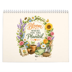 Calendario Diseño Inspirador de Jardinería Floral Acuarela
