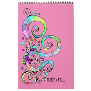 Calendario Diseño pintado de mano cardíaca espiral 1