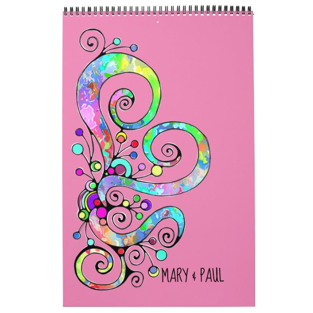 Calendario Diseño pintado de mano cardíaca espiral 1 (Tapa)