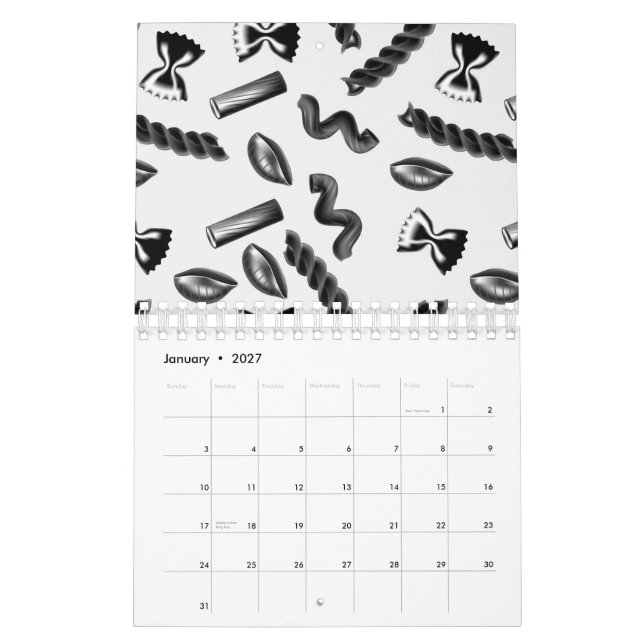 Calendario Diversidad de Pasta Grisa Comida Italia Amante Foo (Jan 2027)