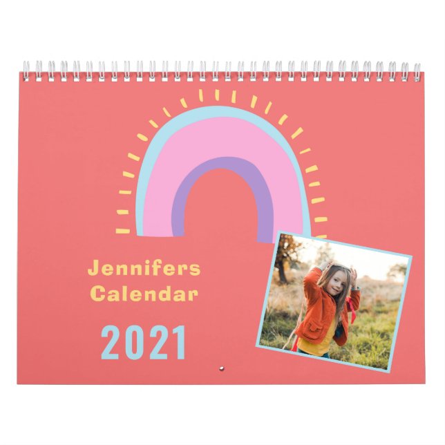 Calendario divertido arcoiris alegre color pastel personaliza (Tapa)