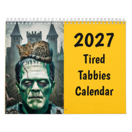Calendario divertido de gatitos atigrados cansados