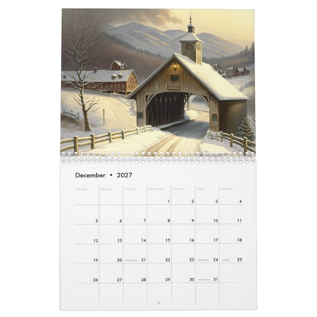 Calendario Doce meses de puentes cubiertos de acuarela (Dec 2027)