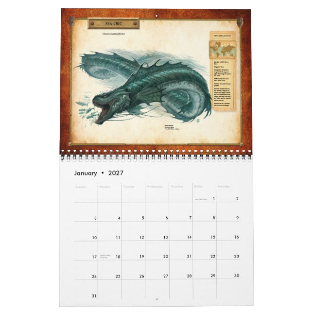 Calendario Dracopedia (Jan 2027)