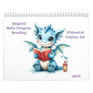Calendario Dragones mágicos para bebés leyendo arte fantástic