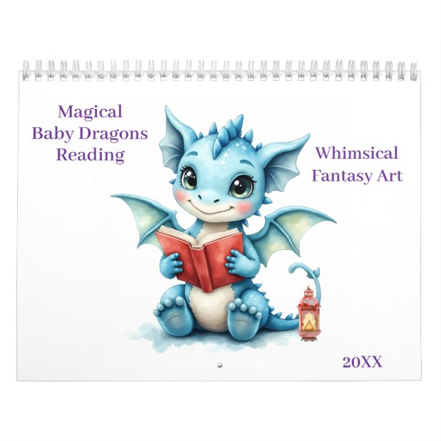 Calendario Dragones mágicos para bebés leyendo arte fantástic (Tapa)