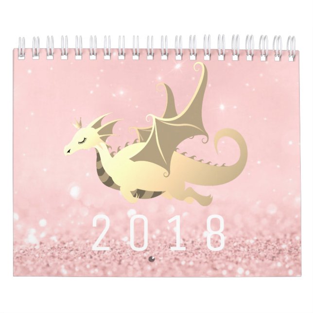 Calendario Dulce Dragón Bebé Purpurina Rosa Rosa Pastel de Or (Tapa)