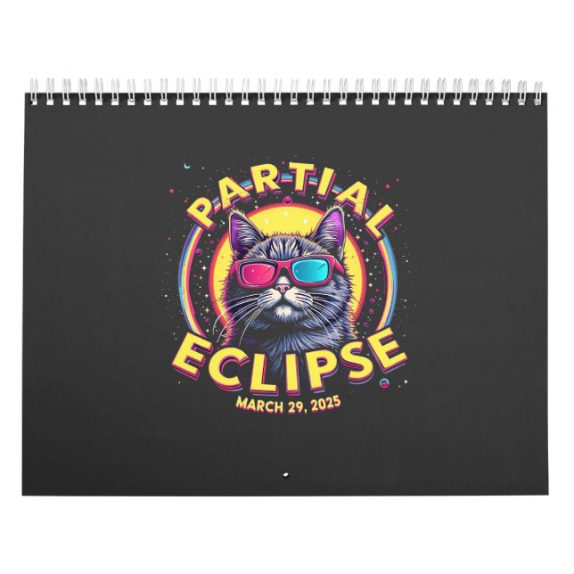 Calendario Eclipse parcial 2025 Astronomía del gato Amantes d (Tapa)