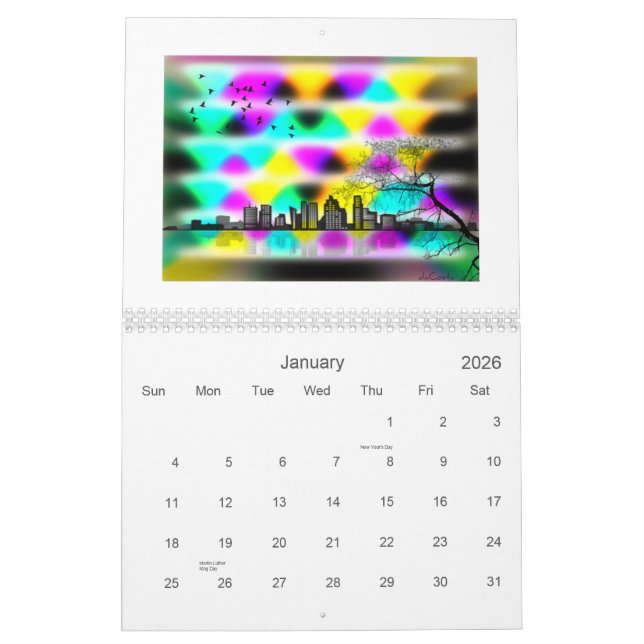 Calendario El arte del código de barras del daCosta de Bret (Jan 2026)