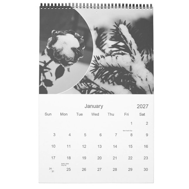 Calendario el Calendar*2104 blanco y negro (Jan 2027)