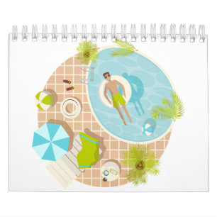 Calendario El chico de la piscina en vacaciones de playa de v