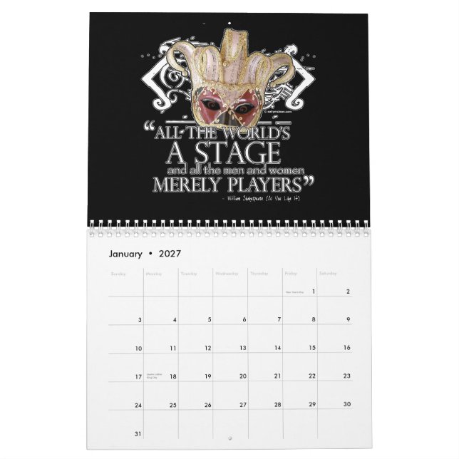 Calendario El Theatrical de Shakespeare enmascara el (Jan 2027)