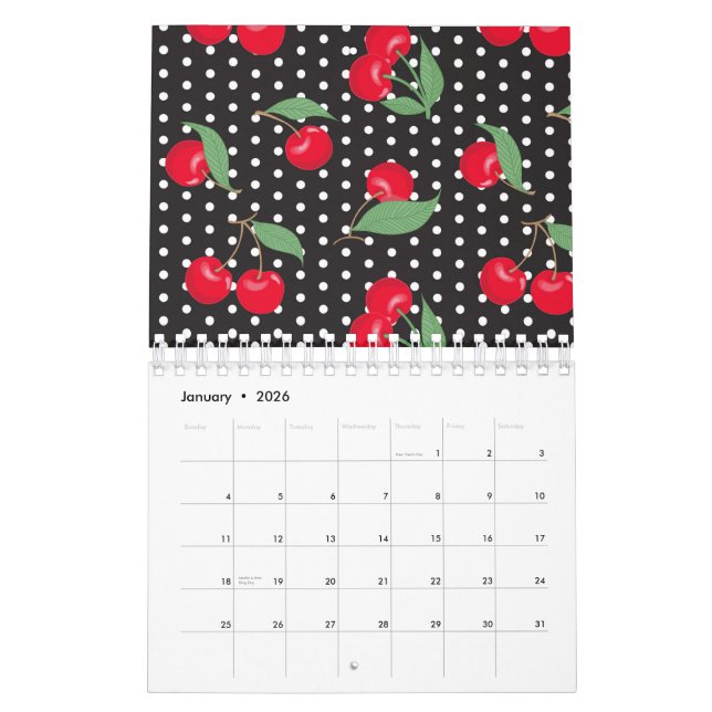 Calendario El verde de la fruta del cerezo rojo deja puntos b (Jan 2026)