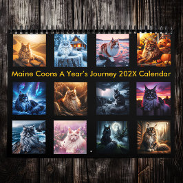 Calendario El viaje de 202X de Maine Coons a un año