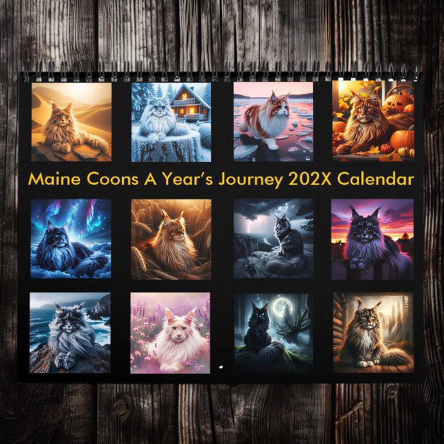 Calendario El viaje de 202X de Maine Coons a un año (Subido por el creador)