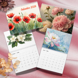 Calendario Elegant Vibrant Watercolor Botanical 2026