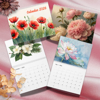 Calendario Elegant Vibrant  Watercolor Botanical 2026