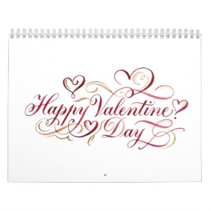 Calendario Elegante Caligrafía de Acuarela Feliz Día de San V