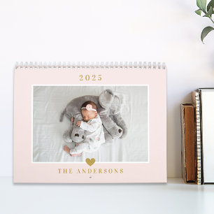 Calendario Elegante Corazón de Oro Foto Familiar