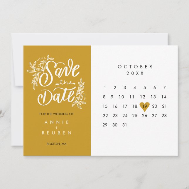 Calendario Elegante de Anuncio de Fecha de Boda Co (Anverso)