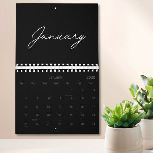 Calendario Elegante escritura moderna en blanco y negro 2026