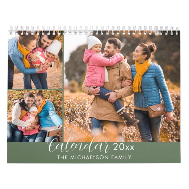 Calendario Elegante familia de fotos verde 3 (Tapa)