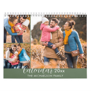 Calendario Elegante familia de fotos verde 3