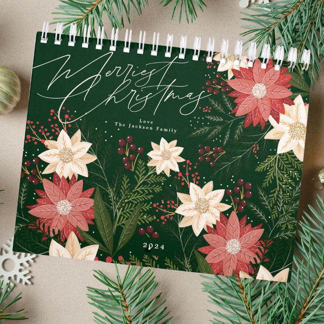 Calendario Elegante Festividad Feliz Navidad Poinsettia Holid (Subido por el creador)