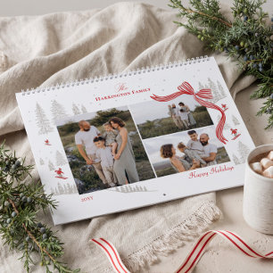 Calendario Elegante lazo rojo acuarela Navidad Foto Nórdica