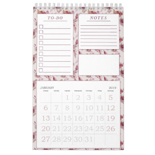 Calendario Elegante Modelo Floral Mauve Pink Planner Mensual