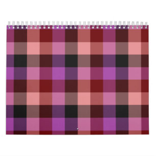 Calendario Elegante patrón de cuadros escoceses rojo y ciruel